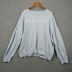 Mighty Fine Let's Take a Walk Sweatshirt Womens 2X Blue Fleece Lined Cotton Cozy
